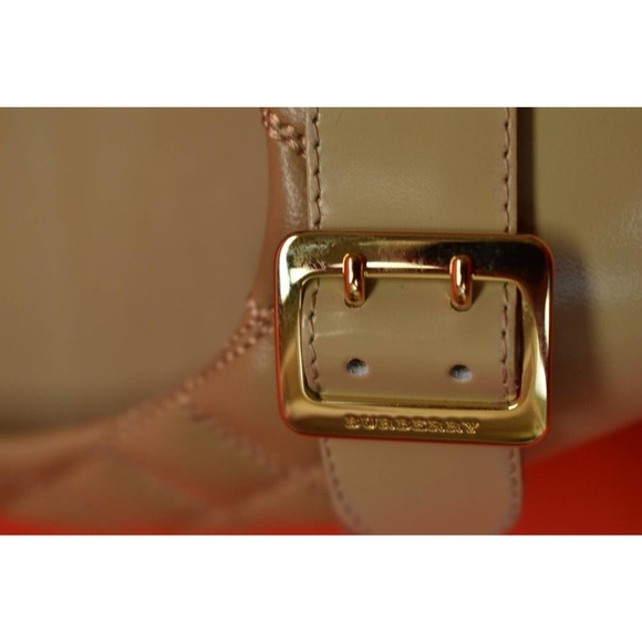 BURBERRY AVONWICK BEIGE NUDE QUILTED LEATHER GOLD LOGO BUCKLE FLATS 38.5 8.5 - Picture 11 of 12